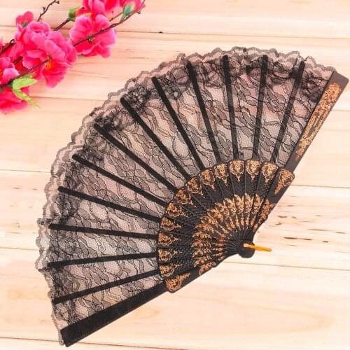 Worldwide 1pcs Vintage Fancy Dress Costume Chinese Costume Party Wedding Dancing Folding Lace Hand Fan Black