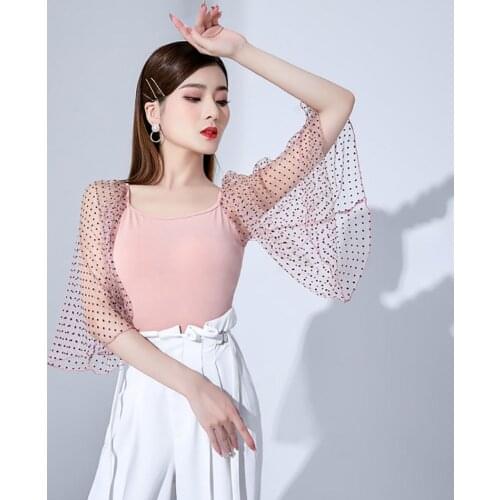 L21181A Latin Dance Tops Women Yarn Patchwork Loose Design Sleeve Latin Dance Tops for Modern Ballroom Dancing Performamnce