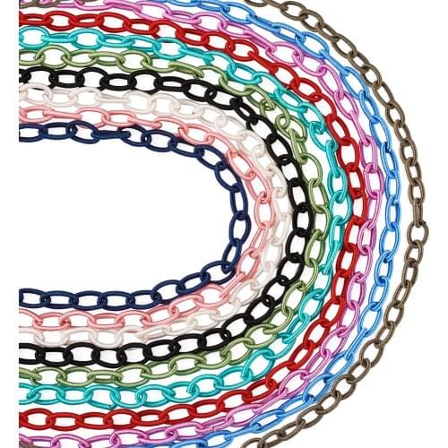 10Strands Handmade Nylon Cable Chains Loop Oval Links Mixed Color Cord Chains Straps for DIY Bracelet Necklace Jewelry Making