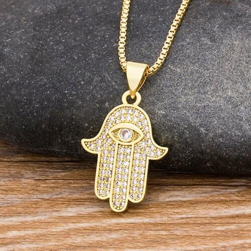2020 Turkish Crystal Evil Eye Hand Palm Hamsa Pendant Necklace For Women Gold Color Jewelry Link Chains Charm Choker Necklace