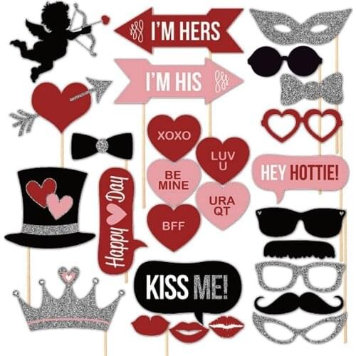 27PCS Valentines Day Funny Mustache Photo Booth Props Party Supplies Hat Lip Love Photo Props Wedding Birthday Party Decoration