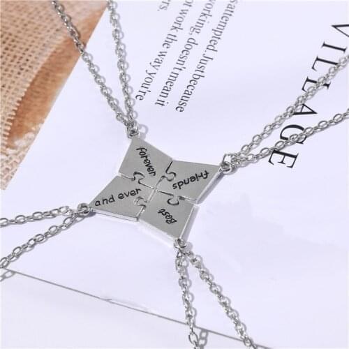 4 Pcs/set Fashion Best Friend Forever and Ever Zinc Alloy Metal Necklace Creative BFF Mens Womens Pendant Party Jewelry Gift