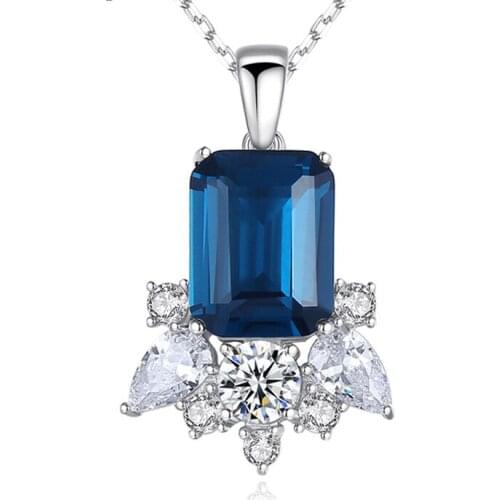 Trendy 100% 925 Sterling Silver Created Flower Elegant Sapphire Pendant Necklace For Women High Carbon Diamond Fine Jewelry Gift