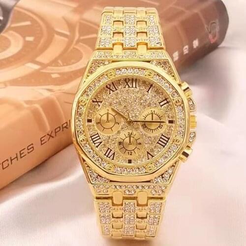 Mens Watches Luxury Hiphop full Iced Out Watch Gold Diamond Rhinestone Watch for Men Wristwatch Relogio Masculino reloj hombre