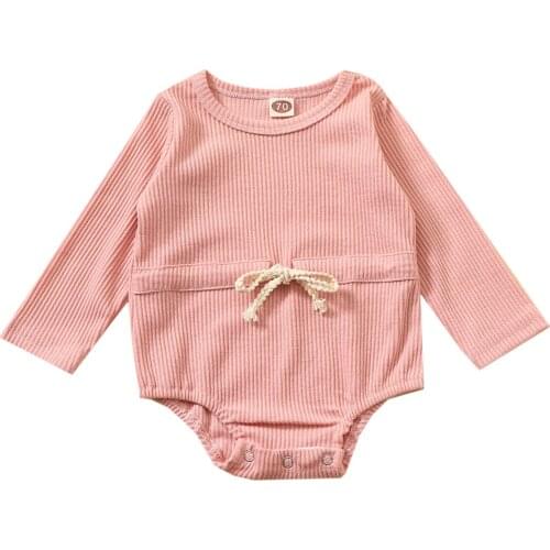Baby Newborn Boys Girls Solid Ribbed Romper Long Sleeve O Neck Infant Toddler Autumn Romper Jumpsuits Baby Clothing 0-18M