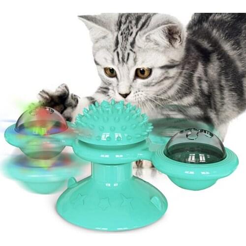 Windmill Cat Toy Interactive Hair Brush Scratch Rotary Massage Suction Grooming Toys