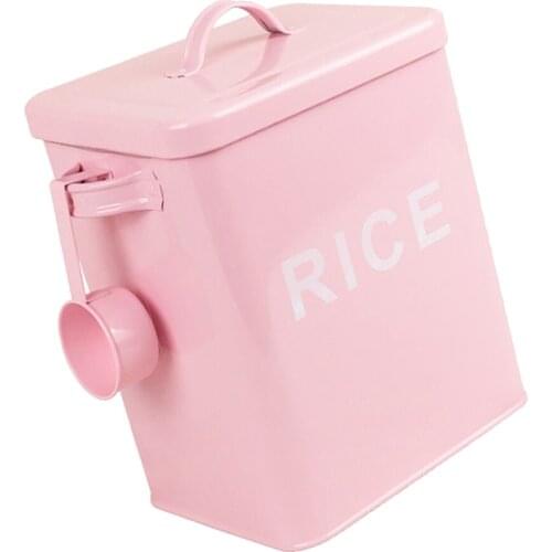 Metal Storage Container - Cat / Dog / Hamster Food Organizer with Spoon - Pink / White