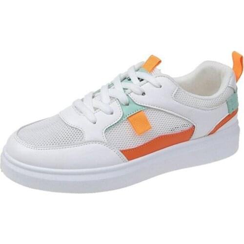 New ladies sneakers fashion mesh leather stitching lace-up thick-soled non-slip lightweight comfortable casual shoes women