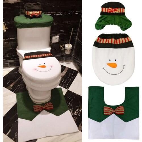 3 Pieces/set Bathroom Mat Set Deer Santa Claus Snowman Toilet Lid Cover Soft Carpet Cute Rug Bath Room Christmas Decoration L