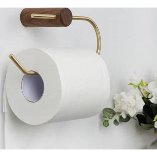 Solid Wood and Brass Roll Paper Holder Wall Mounted Kitchen Napkin Holder Toilet Paper Rack Bathroom Creative Tissue Holder