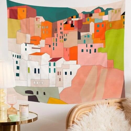 Greece Santorini Island Painting Tapestry Wall Hanging Italy Coast House Scenic Wall Tapestries Home Decor Art Decoration