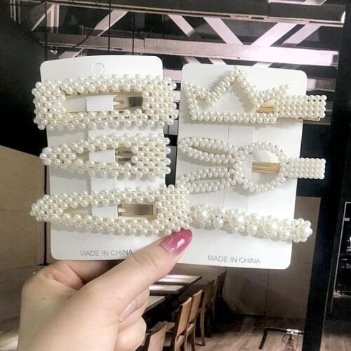 2020 New Fashion Women Girls Pearl Hairpins Side Clip Hair Jewelry Trendy Simple Geometric Headwear Hair Accessories Barrettes