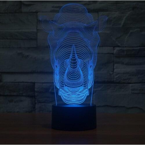 Novelty Rhino 3D Nightlight Led Acrylic Living Room Decoration Desk Lamp Creative Products Table Lamp For Bedroom
