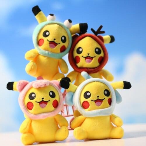 Pokemon Pikachu Pendant Plush Toys Mini Stuffed Toy Cosplay Pikachu Keychain 10CM Anime Dolls Birthday Xmas Gifts for Kids Girls