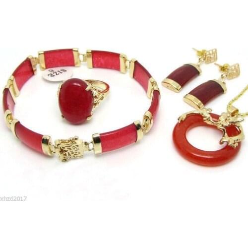 Wholesale Charming Red Jades Dragon Pendant Necklace ring, bracelet,Earring Sets