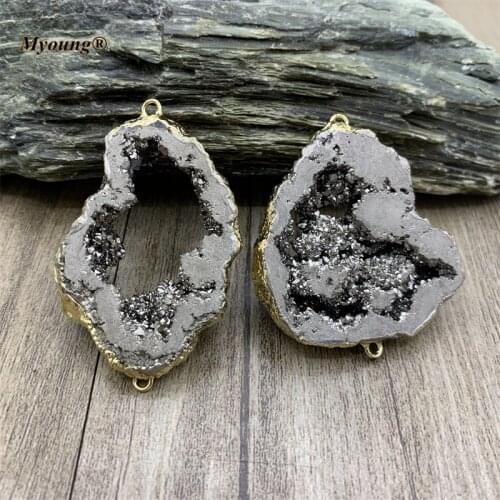 Silvers Titanium Natural Crystal Quartz Geode Slice Necklace Pendant For DIY Jewelry Making Accessories MY210718