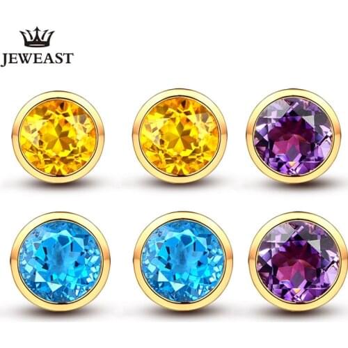 SLFD Natural Topaz/Citrine/Amethyst 18K Pure Gold Earring Real AU 750 Solid Gold Earrings Diamond Jewelry Hot Sell New 2020