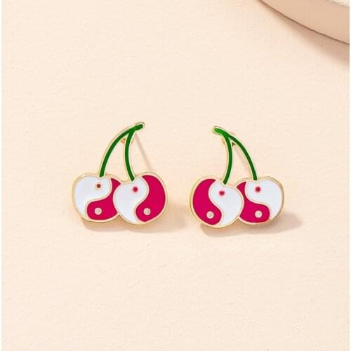 Y2K Jewelry Pink Heart Yin Yang Cherry Earrings For Women Metal Vintage Harajuku INS Earring Charms 90s Aesthetic Gifts New