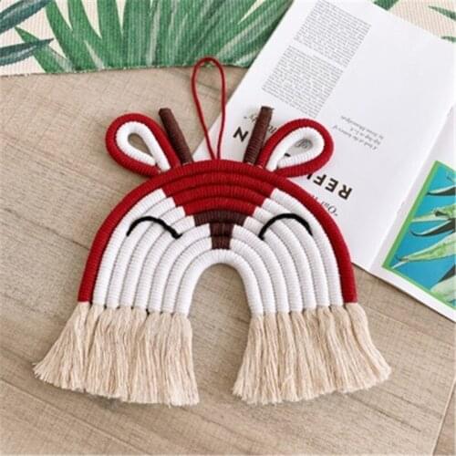 Nordic Ins Handmade Woven Tassel Rainbow Deer Lion Kids Room Decor Aesthetic Wall Hanging Ornament Home Decoration Accessories