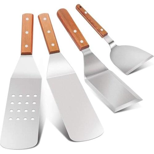 BBQ Griddle Accessories Set, 4-Pieces Exclusive Griddle Tools Long/Short Spatulas Set, BBQ Griddle Accessories Kit