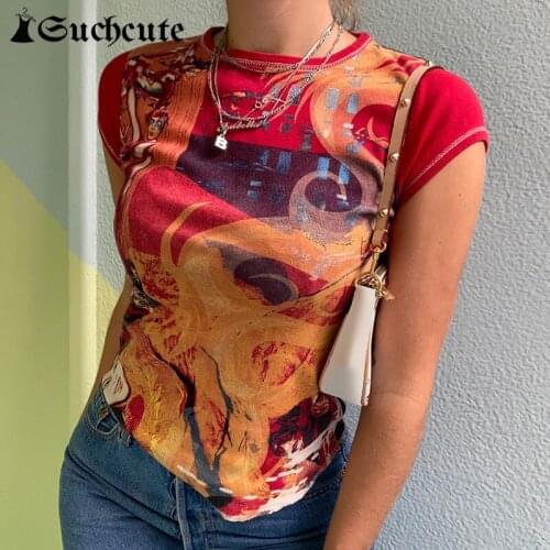 SUCHCUTE Gothic Print Skinny Women Tee Shirts O Neck Casual Basic Streetwear Crop Tops Summer Harajuku Fashion Female Tshirts