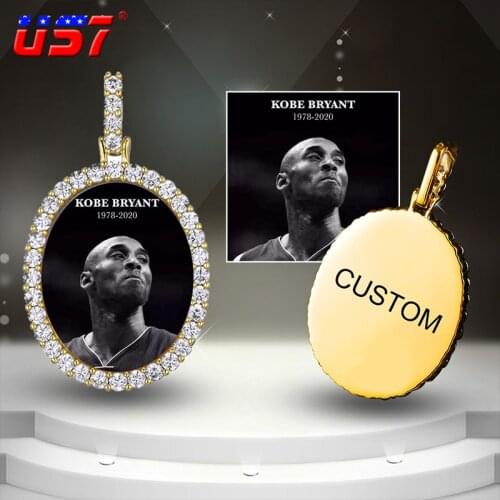 US7 New Custom Photo Pendant Oval Shape Solid Back 4mm Width Stones Side Hip Hop Jewelry Personalized Cubic Zircon Chains Gift