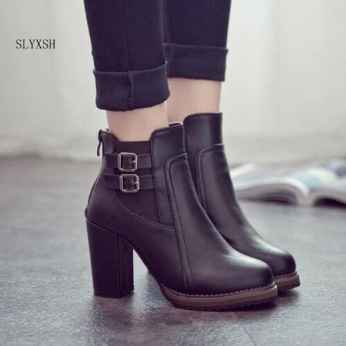 SLYXSH 2018 New Women Boot Autumn Winter Short Boots Women High Heel Shoes Boots Women Ankle Boots Black Women Shoes