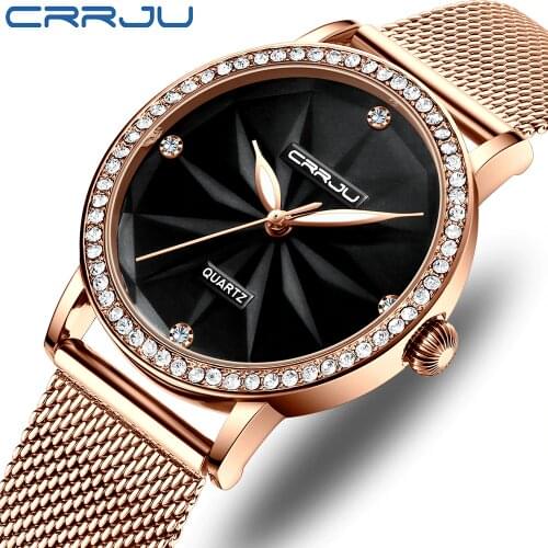 Women Watches CRRJU Women Fashion Watch 2020 Ladies bling Flower Watch Luxury Brand Diamond Quartz Gold Waterproof Wrist Watch