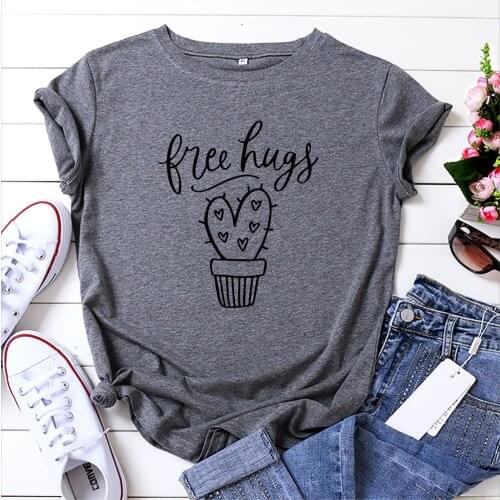 Summer Tops for Women Tshirts Harajuku Free Hugs Print T-shirt Aesthetic Women Clothing Oversized T Shirt Kawaii Clothes Women