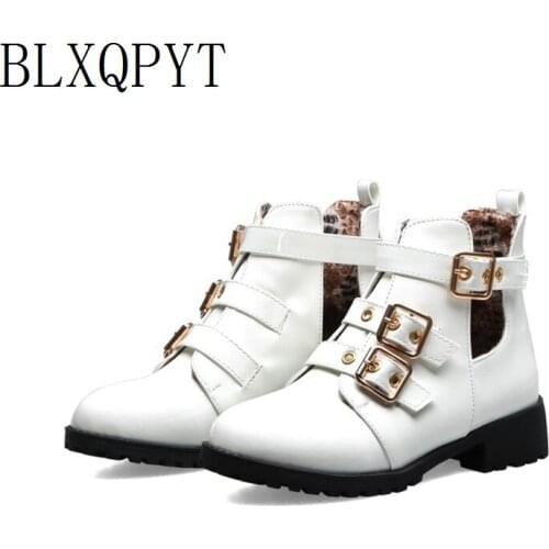 BLXQPYT Autumn Winter Boots 33-46 Size Round Toe Buckle Boots for Women Sexy Ankle Heels 3cm Fashion Shoes woman Casual Z8-7