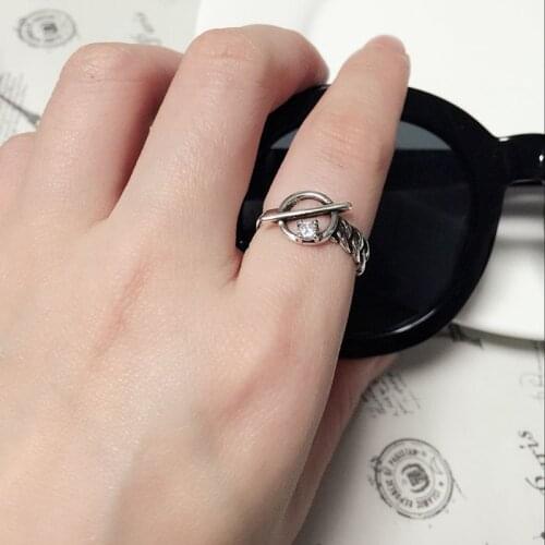 Simple Vintage Cubic Zirconia Finger Adjustable Thai Silver Color Rings For Women Fashion Dainty Jewelry Gifts SR2281