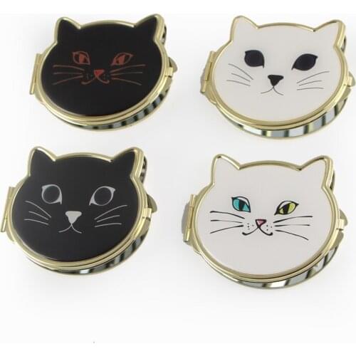 Gold Color Cat Face Pocket mirror with match epoxy sticker 10 pieces/lot