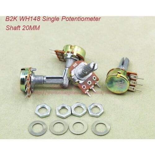 10pcs/lot) B2K 2K OHM 2KOhm WH148 Linear Single Rotary Potentiometer Pots Shaft 20MM With Nuts and Shim B2K-20MM