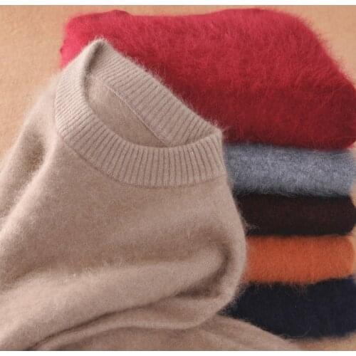 2018 Mens Fluffy Mink Cashmere Sweaters Winter Autumn Men O-Neck Long Sleeve Pullovers Soft Warm Knitwear Jersey