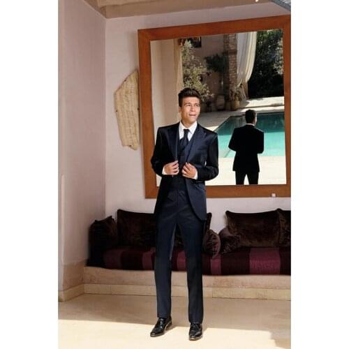 2020 slim fit Navy blue modern wedding men suit terno masculino custom groom best man groom mens suits jacket pants+tie+vest