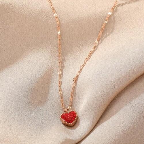 316L Stainless Steel Embedded Zircon Sweet Heart Charms Clavicle Chain Pendant Necklace For Women Fashion Fine Jewelry Gift N444
