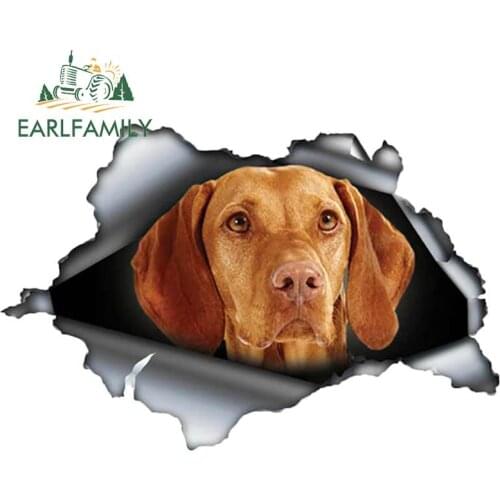EARLFAMILY 13cm x 8.6cm 3D Vizsla Dog Car Sticker Torn Metal Pet Decal JDM Reflective Car Bumper Decor Auto Motorcycle Stickers