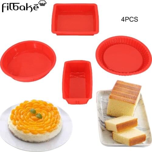 FILBAKE 4PCS Silicone Circular Square Rectangular Shaped Cake Mold Mousse Moulds Bread Mould Baking Molds Set Kitchen Pastry