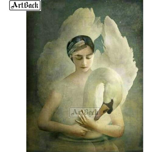 5d full square swan girl diamond painting angel woman diamond mosaic crafts diamond embroidery 3d sticker gift