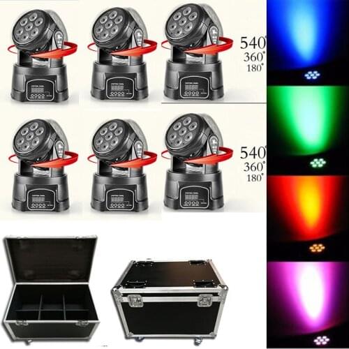6pcs/lot with a flightcase Mini LED Wash 7x12W 4in1 RGBW Quad Moving Head Lighting DMX Controller For Events Show DJ Band Lights