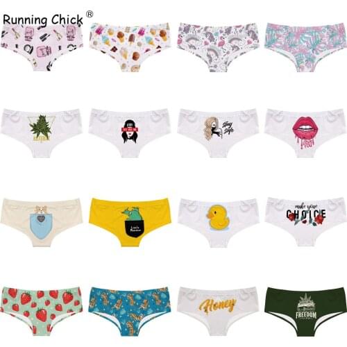 Fruit Letter Animal Ice Cream Printing Seamless Breathable Ladies Underwear Low Waist Briefs, Wholesale Lots Bulk