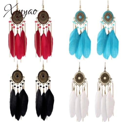 Bohemian Feather Earring Romantic Dangle Dreamcatcher Fashion Jewelry Light Weight Feather Earrings Women Gift Girlfriend