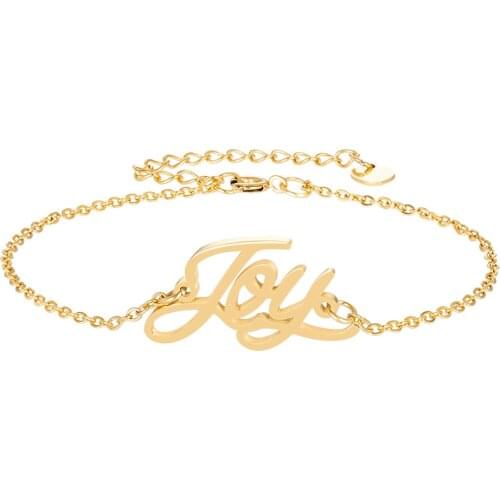 Joy Name Bracelet for Women Girl Jewelry Stainless Steel 18k Gold Plated Nameplate Pendant Femme Mother Girlfriend Best Gift