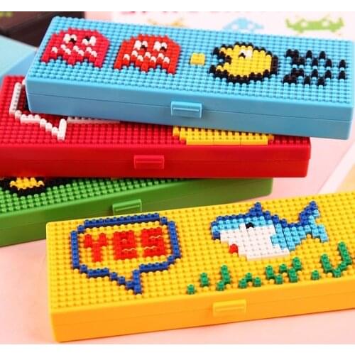 Pencil case Kawaii Building Blocks Assembled Pen Cases Cute Cartoon Creative Sationery Pen Box DIY Student School Supplies Bags