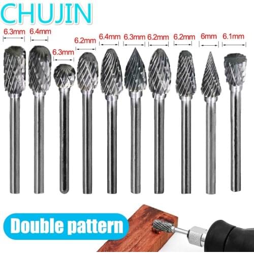CHUJIN twist drill 1/8" Shank Tungsten Carbide Rotary Burr Milling Cutter Tool Double Diamond Cut Rotary Electric Grinding Tools
