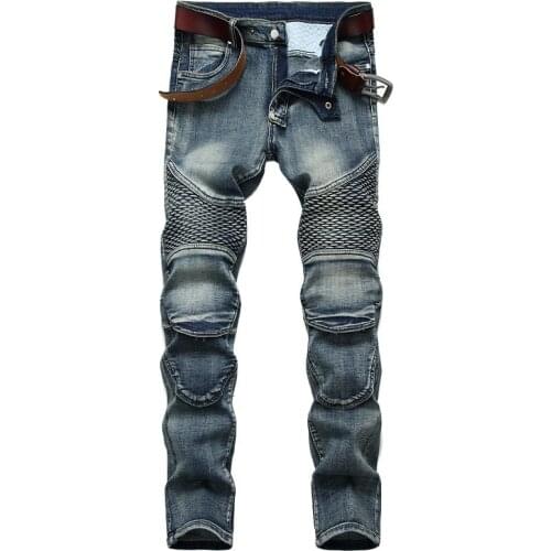 Oversized 42 40 38 Gray Jeans 2020 New Riding Nostalgic Motorcycle Jeans Slim Fit Straight Solid Ripped Denim Jeans