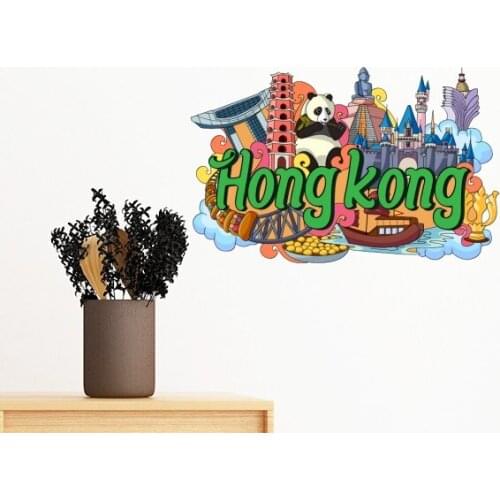 Hong Kong Map Famous Locations Landmark redbud Kowloon China Removable Wall Sticker Art Decals Mural DIY Wallpaper Room Decal
