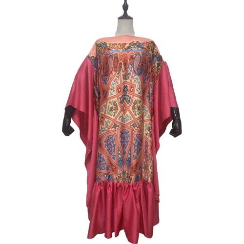 Kaftan Muslim Butterfly Sleeve Printed Silk Maxi Dress For Women African Printed Summer Abaya Caftan Long Dresses