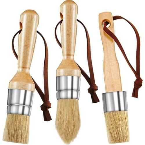 3 Pieces Chalk and Wax Paint Brushes Bristle Stencil Brushes Including Flat Pointed and Round Chalked Paint Brushes