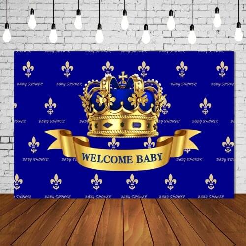 Royal Navy Baby Shower Backdrop Little Prince Babyshower Party Banner Golden Crown Photo Studio Background Table Wall Decoration